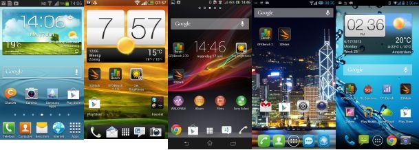 Screenshots homescreens Samsung, HTC, Sony, Alcatel, Acer op Android Screenshots homescreens Samsung, HTC, Sony, Alcatel, Acer op Android