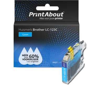 PrintAbout Huismerk Brother LC-123C Inktcartridge Cyaan