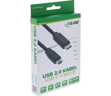 InLine USB C/USB Mini-B, 5 m Zwart