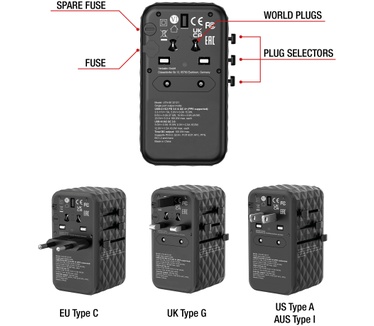Verbatim GaN III universele reisadapter UTA-06 Met 2 x USB-C PD & QC 4+ & 2 x USB-A QC 3.0 poorten