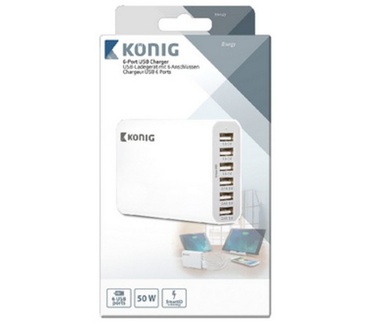 König Lader 6 - Uitgangen 10A USB Wit
