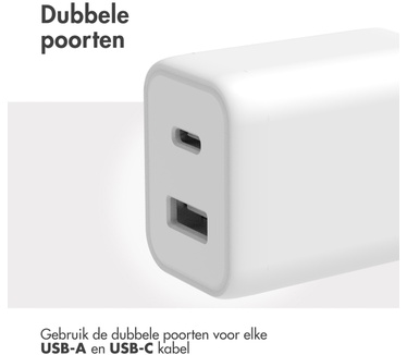 Accezz Power Plus Wall Charger - Oplader USB-C & USB aansluiting - Power Delivery - 33W - Wit