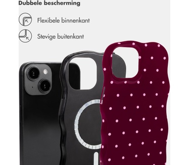 Selencia Vivid Wavy Backcover met MagSafe voor de Apple iPhone 14 / 13 - Happy Dots Burgundy