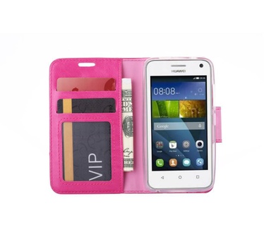 Luxe Lederen Bookcase hoesje voor de Huawei Y360 - Roze (Huawei Y360) Roze