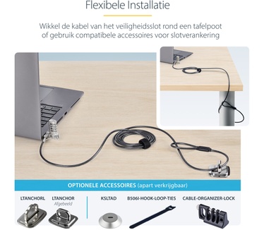 Startech.com 25-Pack Universeel Laptop Kabelslot 2m, Geserialiseerde Notebook Security Kabel, Compatibel met Noble Wedge®/Nano/K-Slot, Sleutelloos Combinatieslot