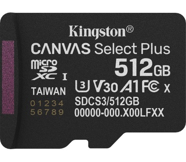 Kingston 512GB microSDXC Canvas Select Plus Gen3 150MB/s A1 kaart + adapter