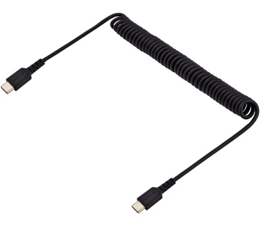Startech.com 1m USB C Laadkabel, Zwart, Robuuste Fast Charge & Sync USB-C Spiraalkabel, USB 2.0 Type-C Snellaadkabel, Duurzame Aramidevezels, USB-C Kabel M/M