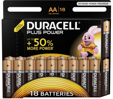 Duracell Plus Power alkaline AA-batterijen, verpakking van 18