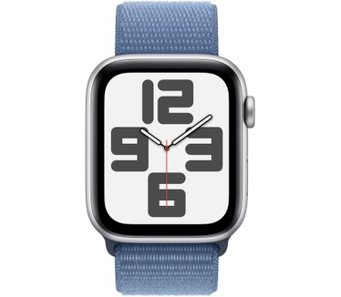 Apple Watch SE (2023), 44mm, GPS, Geweven sportbandje, Zilver (Blauw)
