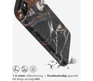 Selencia Aurora Fashion Backcover iPhone SE (2022 / 2020) / 8 / 7 - Duurzaam hoesje - 100% gerecycled - Zwart Marmer