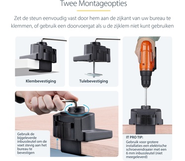 Startech.com Dubbele Monitor Arm voor Bureaumontage, Full Motion Monitorbeugel voor 2x VESA-displays tot 32" (8kg), Verticale Stapelbare Armen, Hoogte verstelbaar/Articulerend - Bureauklem/Doorvoertule