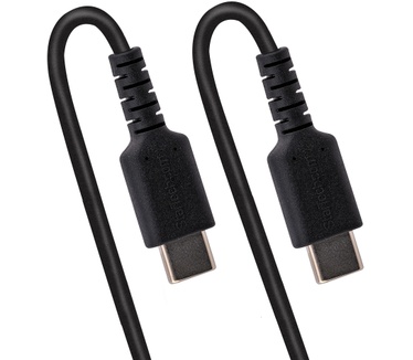 Startech.com 50cm USB C Laadkabel, Zwart, Robuuste Fast Charge & Sync USB-C Spiraalkabel, USB 2.0 Type-C Snellaadkabel, Duurzame Aramidevezels, USB-C Kabel M/M
