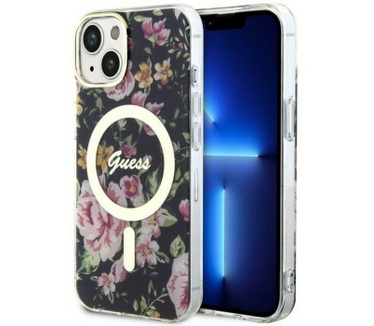 Guess Flower MagSafe Back Case - Apple iPhone 14 (6.1") - Zwart Zwart
