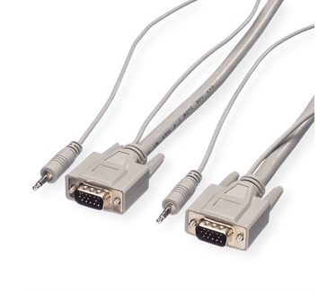 Roline combikabel, VGA + audio, M/M 3 m Grijs, Zwart