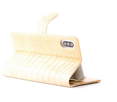 Krokodillen design Lederen Bookcase hoesje voor de Apple iPhone X - Zandcrème (Apple iPhone X)