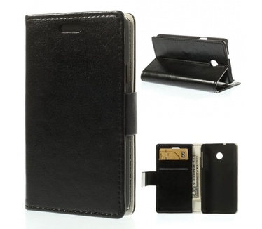 Kees Lederlook Portemonnee Hoesje Huawei Ascend Y330 - Zwart