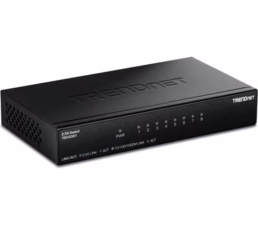 Trendnet 8-poorts 2,5 Gb switch, TEG-S381, 8 x 2,5G RJ45-poorten, 40 Gbps schakelcapaciteit, NDAA + TAA-conform, Ethernet-splitter, voor gameconsole, NAS, pc, levenslange bescherming
