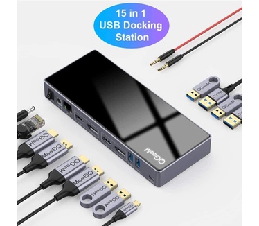 USB 3.0 dockingstation tot 5K enkele display, QGeeM 4K @60Hz Dual HDMI/DisplayPort Video Display Monitor, USB C Port, 6 USB 3.0 poort