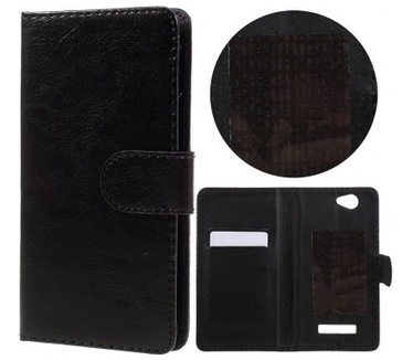 qMust Wileyfox Spark / Spark + Wallet Case - hoes met plakstrip - Black