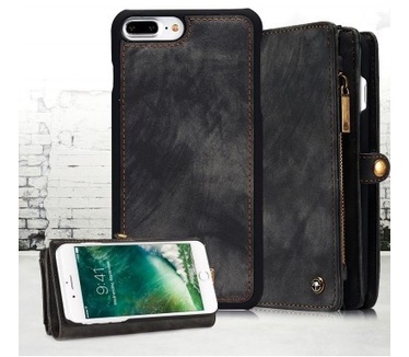 Caseme iphone 7 Plus Vintage Lederen Portemonnee Hoesje - uitneembaar met backcover (grijs)