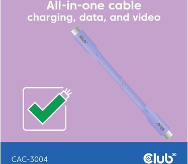 Club 3D USB C oplaadkabel paars siliconen & tangle-free