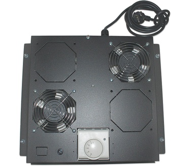 Intellinet 2-Fan Ventilation Unit for 19" Racks, Roof Mount, with Thermostat, Black