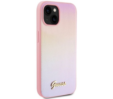 Guess Iridescent Metal Script Back Case - iPhone 15 (6.1") - Roze Roze
