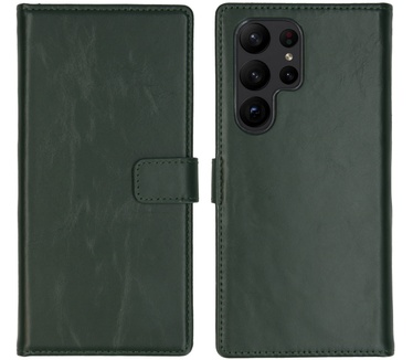 Selencia Echt Lederen Bookcase Samsung Galaxy S23 Ultra - Groen