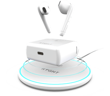 Ryght Nemesis + TrueWireless hoofdtelefoon met touchscreen en automatische verbinding, behuizing met inductieoplader (inductieoplader inbegrepen) wit