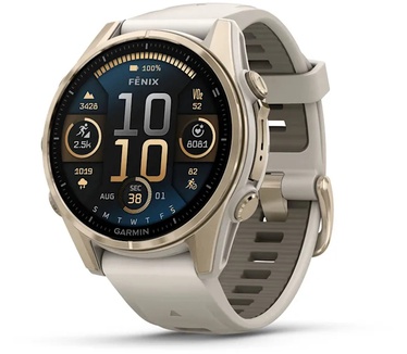 Garmin fēnix 8, 43mm, RVS body, Sapphire Glass, Goud (Beige)