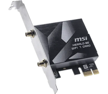 MSI Herald BE9400 PCIe WiFi 7 tri-band kaart voor desktopcomputer, Bluetooth 5.4, 6 GHz, MLO, 320 MHz, 5,8 GB/s