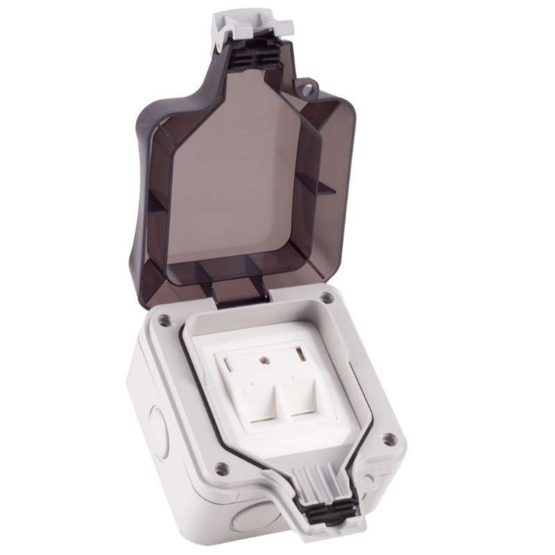 Waterdichte opbouwdoos - 2 keystones - IP66 - Grijs - Geopend