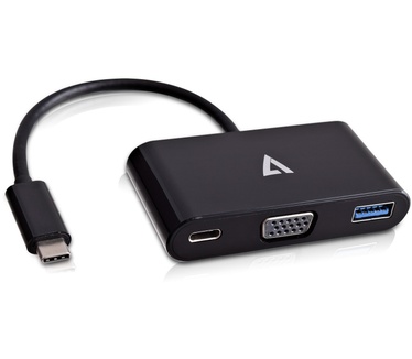 V7 USB-C male to VGA / USB3.0 / USB-C female Adapter Black