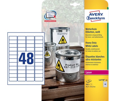 Avery Ultra-sterke etiketten, wit, 45,7 x 21,2 mm, extra permanent