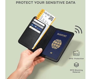 Satechi Vegan-Leather Passport Cover with Find My tracker - Black