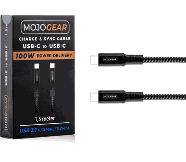 Mojogear USB-C naar USB-C kabel 100W USB 3.1 Extra Sterk Grijs, Zwart
