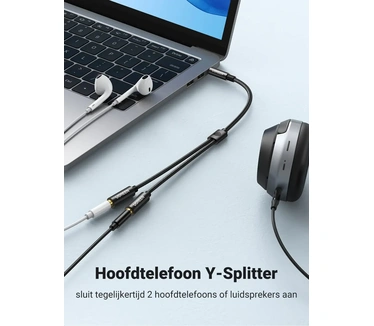 Ugreen 3.5mm Audio Splitter Kabel Headset Adapter Kabel Nylon Aux Kabel Zwart