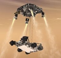 Space Crane om de Curiosity op Mars neer te zetten