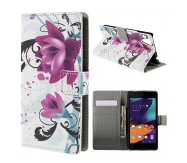 qMust Wiko Rainbow UP 4G Wallet Case - hoesje met stand - Lotus Flower