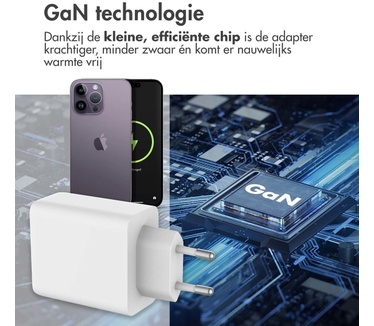 Accezz Power Pro GaN Ultra Fast Wall Charger - Oplader 2x USB-C & USB aansluiting - Snellader - Power Delivery - 65W - Wit