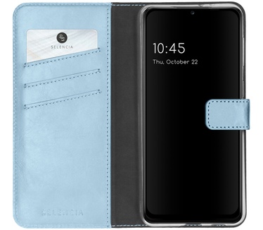 Selencia Echt Lederen Bookcase Samsung Galaxy A22 (5G) - Lichtblauw