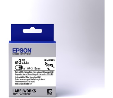 Epson Epson-etikettencassette krimpkous (HST) LK-4WBA3, zwart/wit D3 mm (2,5 m)