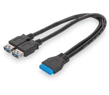 Digitus 0.3m, USB3.0-20p/2xUSB3.0-A Zwart