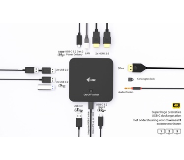 i-tec USB-C DP Dual HDMI Docking Station with Power Delivery 100 W + Universal Charger 100W