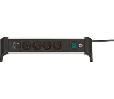 Brennenstuhl 1391040420 Alu-Office-Line Stekkerdoos 4-voudig met USB Power Delivery Type C (1x USB Power Delivery Type C voor snel opladen, 1x USB-A, Made in Germany) zwart, formaat