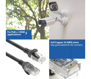 ACT Zwarte 1 meter TPE U/UTP CAT6A ultra-flex patchkabel snagless met RJ45 connectoren