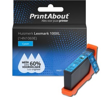 PrintAbout Huismerk Lexmark 100XL (14N1069E) Inktcartridge Cyaan Hoge capaciteit