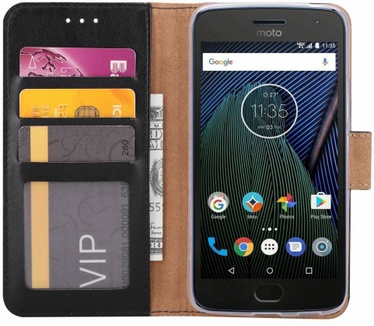 Luxe Lederen Bookcase hoesje voor de Motorola Moto G5 - Zwart (Motorola Moto G5) Zwart