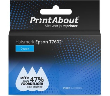 PrintAbout Huismerk Epson T7602 Inktcartridge Cyaan
