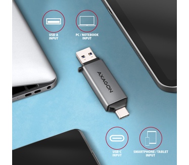 Axagon CRE-DAC USB-C+ USB-A 5 Gbps MINI card reader 2-slot & lun SD/microSD